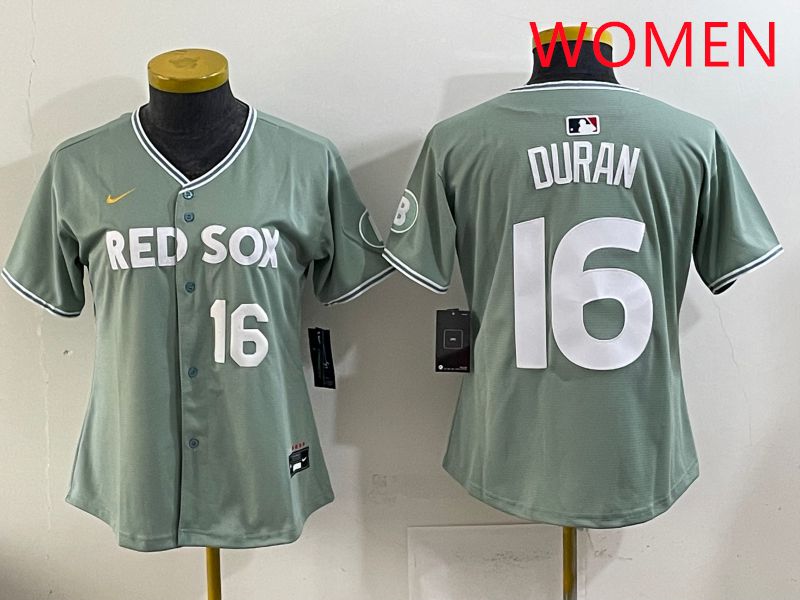 Women 2025 Boston Red Sox 16 Duran Light Green Joint Name Nike MLB Jersey style 2